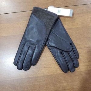 NWT Time and Tru Women's Brown Leather Gloves with Suede Trim & Fleece Lining